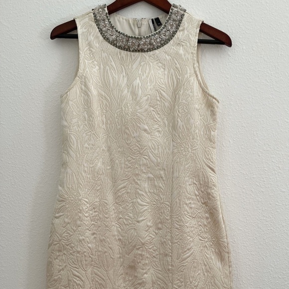 Topshop Embellished Ivory Jacquard Mini Dress size 8 - Picture 2 of 11